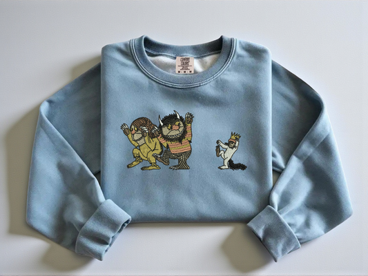 Embroidered Where The Wild Things Are Comfort Colors Blue Crewneck