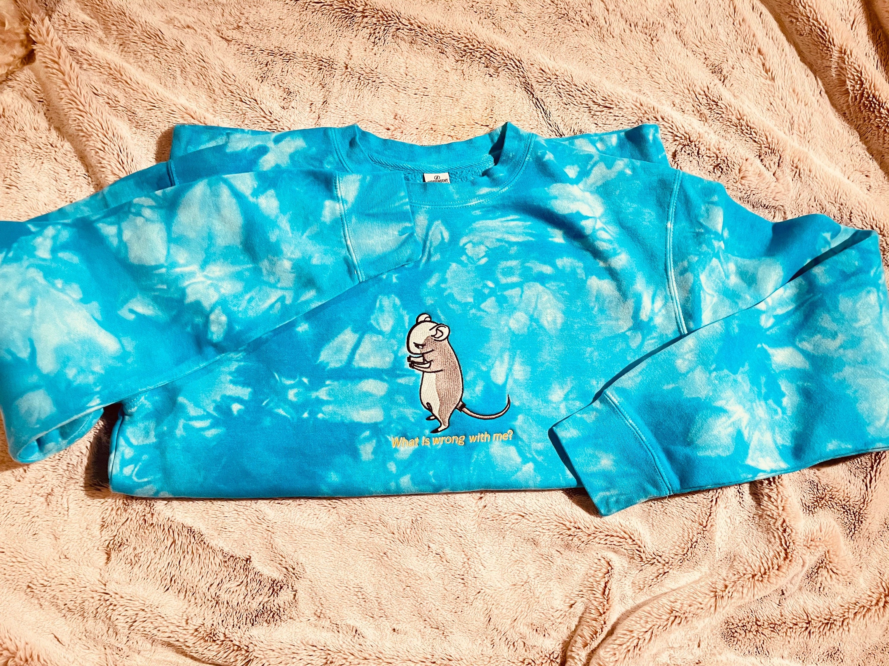 Anime Yuki Embroidered on Tie Die Blue Sweater