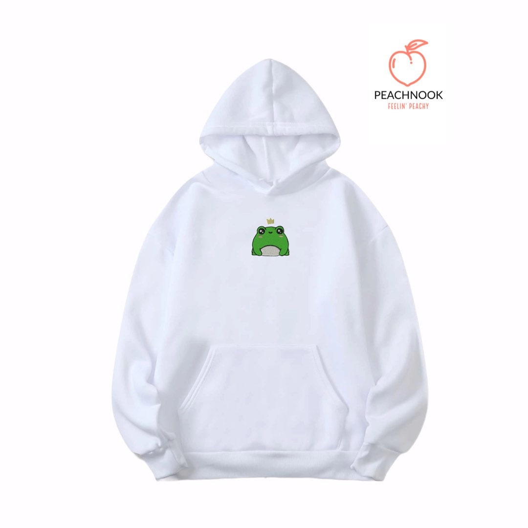 Kawaii Frog Prince Embroidered Oversized Hoodie