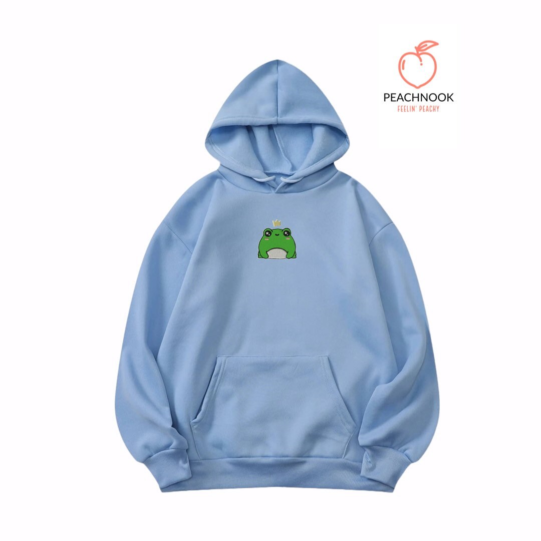 Kawaii Frog Prince Embroidered Oversized Hoodie