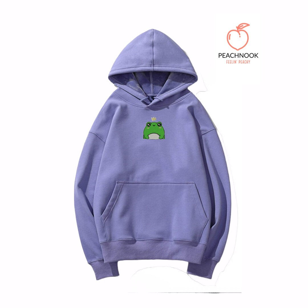 Kawaii Frog Prince Embroidered Oversized Hoodie