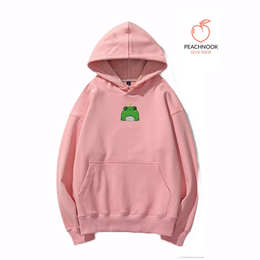 Kawaii Frog Prince Embroidered Oversized Hoodie