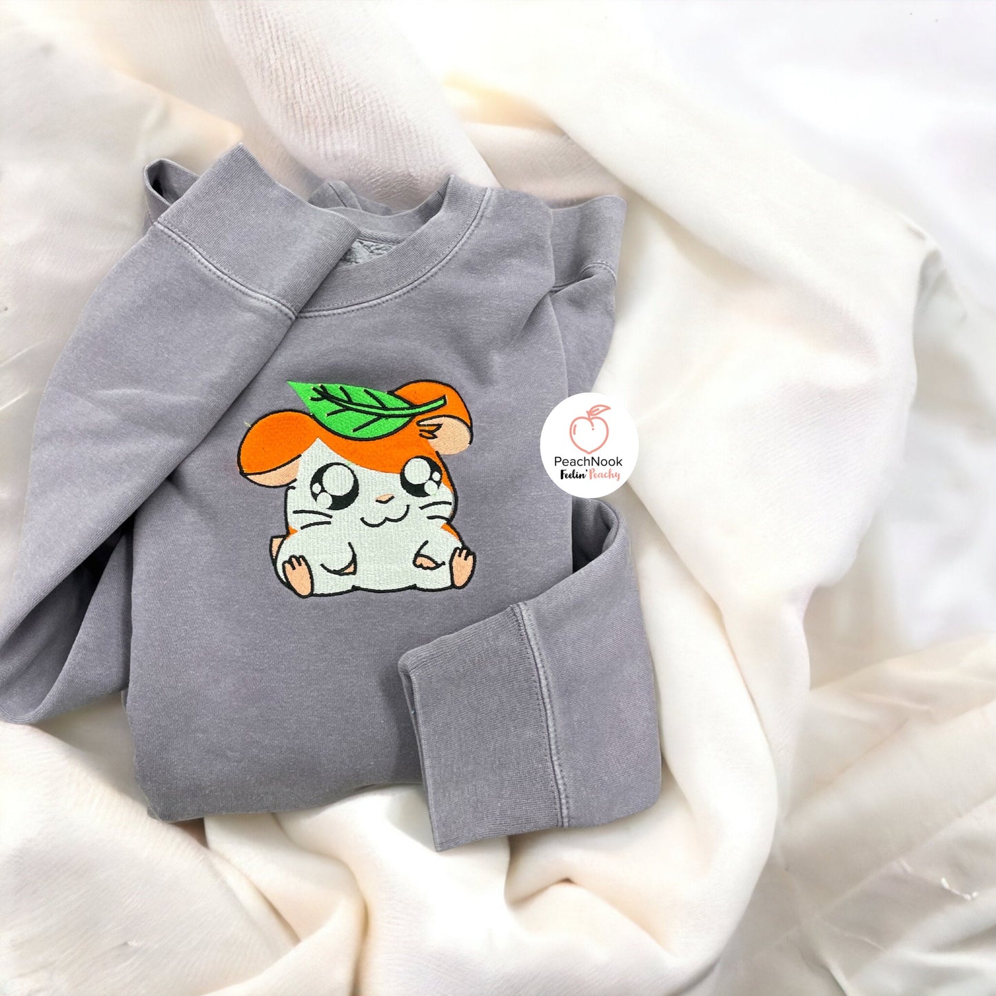 Hamtaro Anime  Embroidered Crew Neck Sweatshirt