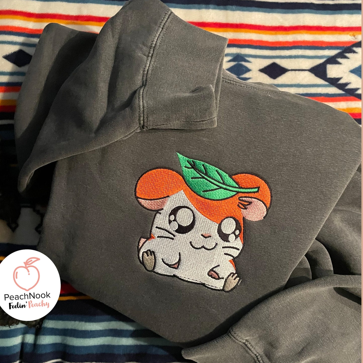 Hamtaro Anime  Embroidered Crew Neck Sweatshirt