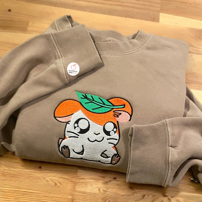 Hamtaro Anime  Embroidered Crew Neck Sweatshirt
